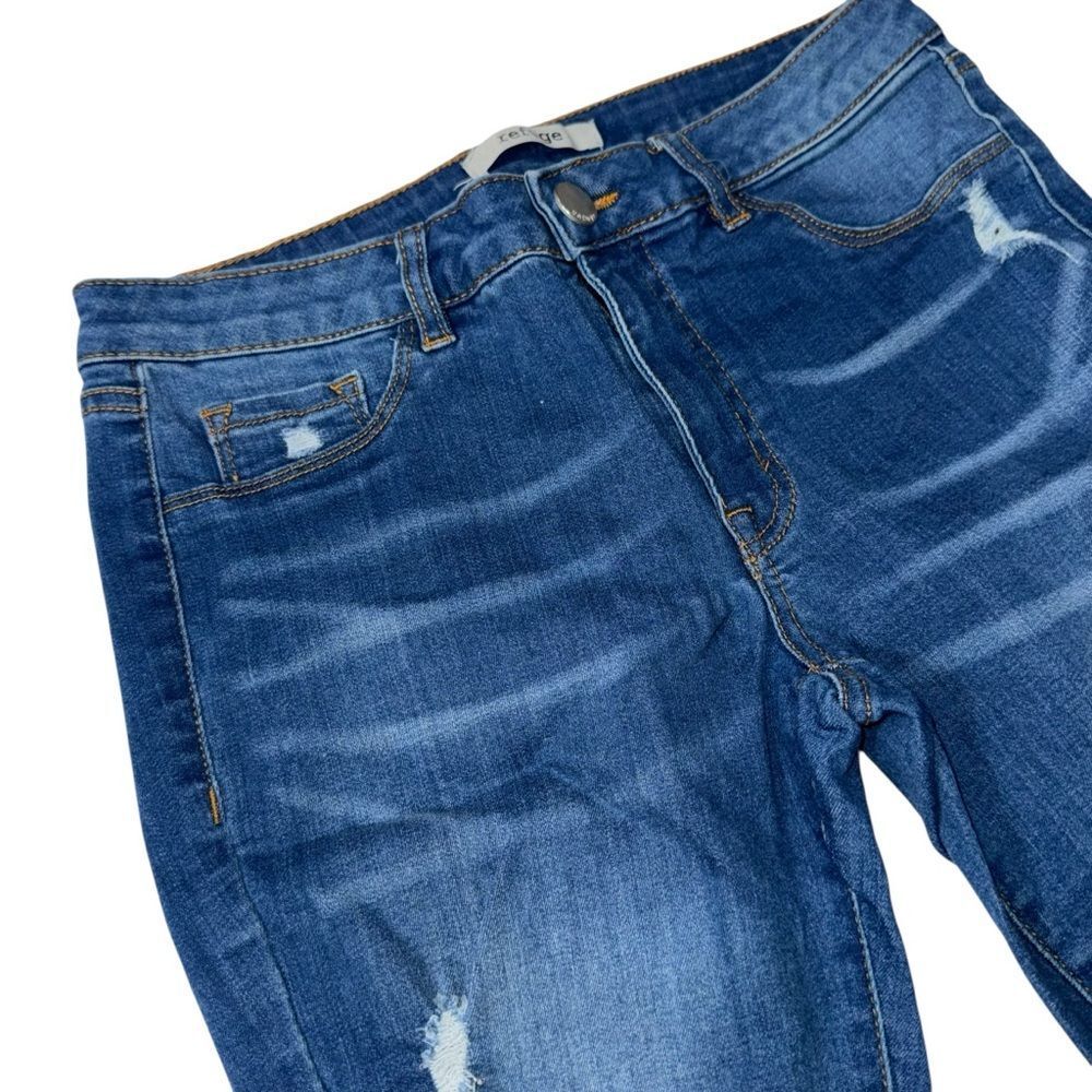 refuge Dark Wash Blue Skinny Distressed Stretchy Jeans with pockets size 6 - Picture 9 of 12